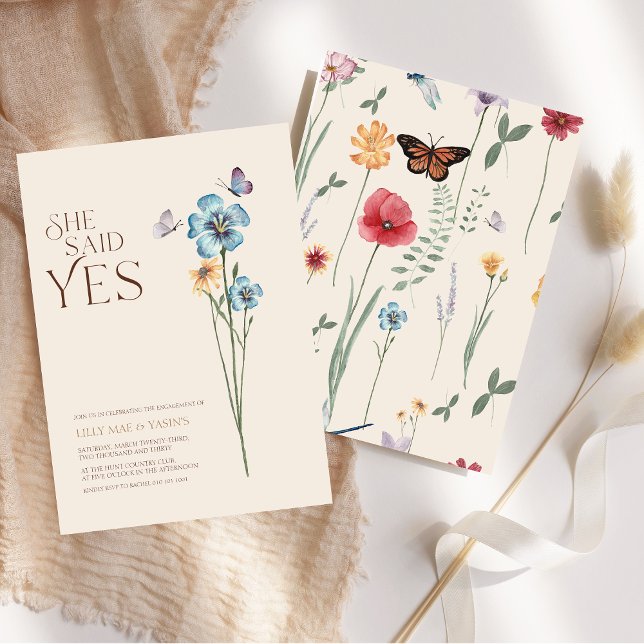 Einfache blaue Wildblume Sie sagte ja Verlobung Einladung (Simple Blue Wildflower She Said Yes Engagement Invitation)