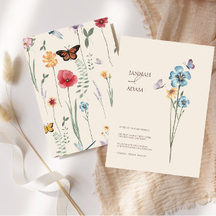 Einfache Blaue Wilde Blumen Schmetterling Florale Einladung