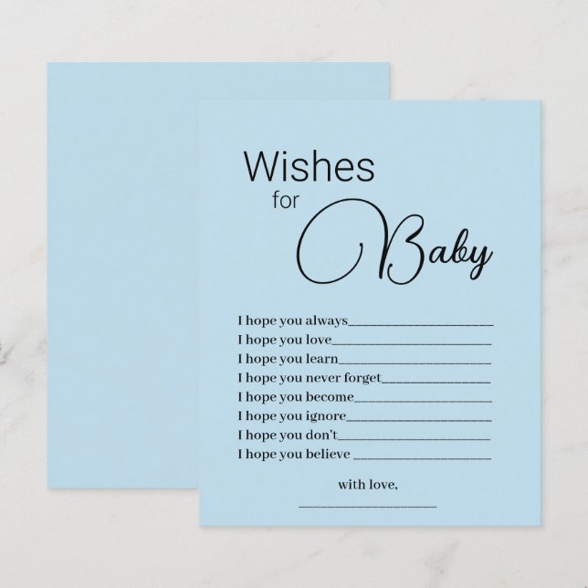 Einfache blaue Wünsche für Baby Showgame (Vorne/Hinten)