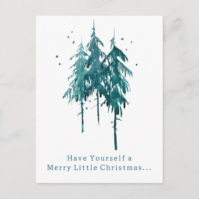 Einfache blaugrüne Aquarellkiefern Weihnachten (Vorderseite)