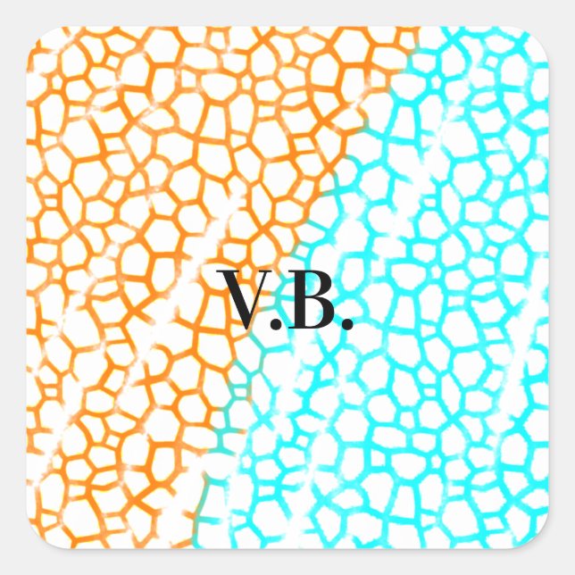Einfache blauorangefarbene Aquarellfarbe mit Namen Quadratischer Aufkleber (Vorderseite)