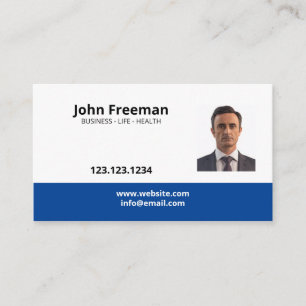 Einfache Blue and White Foto Insurance Agent Visitenkarte