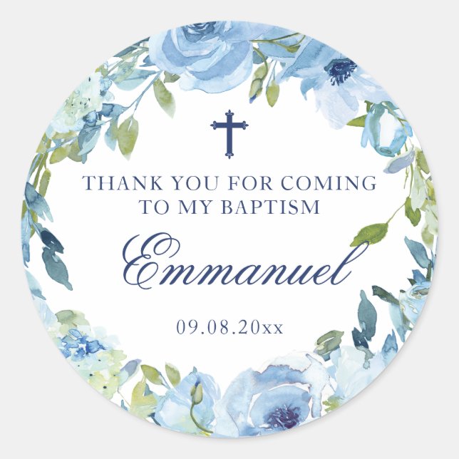 Einfache Blue Baptism Favoriten für Jungen Runder Aufkleber (Vorderseite)