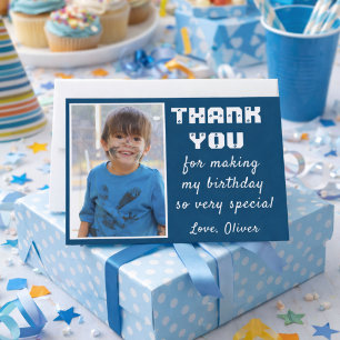 Einfache Blue Birthday Danke für Foto-Karte