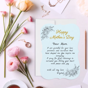 Einfache Blue Custom Letter Mother's Day Card Mitteilungskarte
