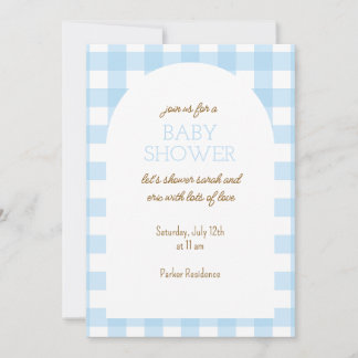 Einfache Blue Gingham Baby Dusche Einladung