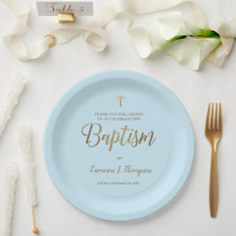 Einfache Blue Gold Cross Custom Baby Taufe Pappteller