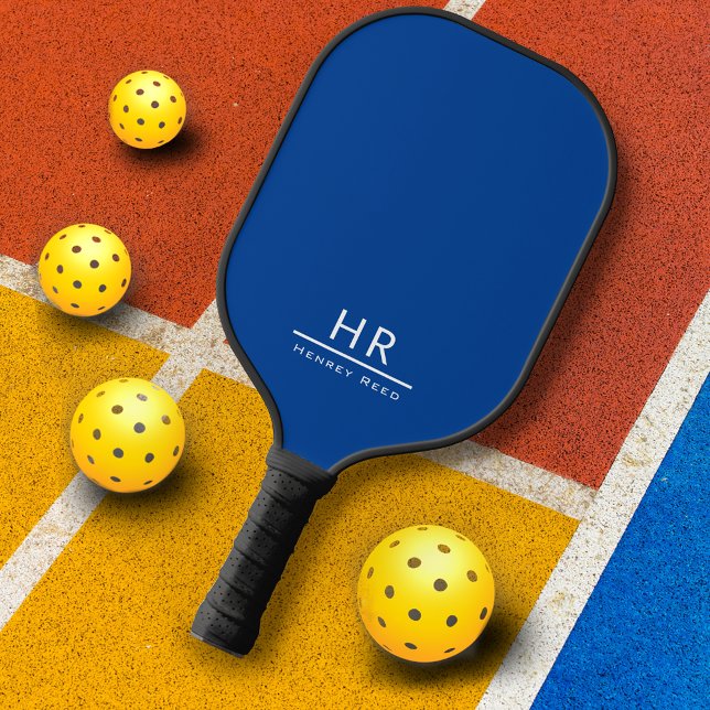 Einfache Blue Monogram Name + Initialen Pickleball Schläger (Von Creator hochgeladen)