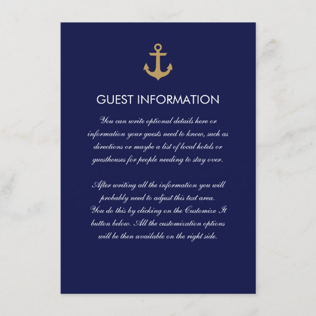Einfache Blue Nautical Anchor Einsteckkarte für Ho Begleitkarte (Vorderseite)