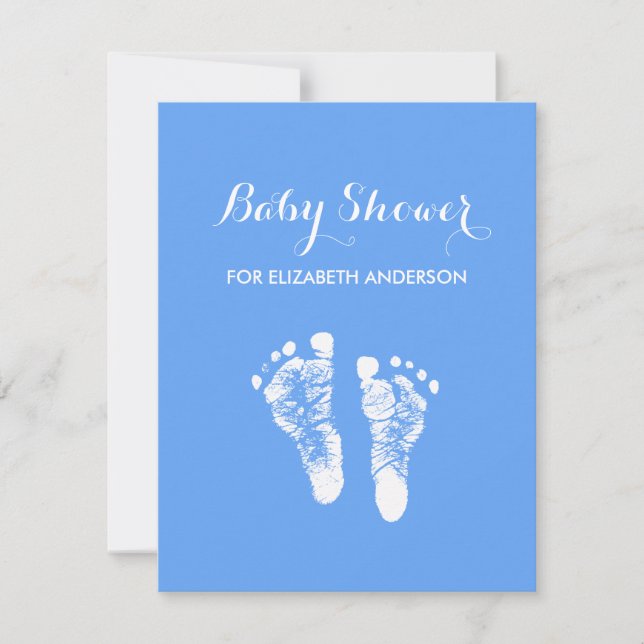 Einfache Blue Newborn Footprints Boy Baby Dusche Einladung (Vorderseite)