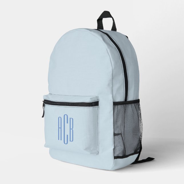 Einfache Blue Three Letter Monogram Bedruckter Rucksack (Rückseitige Ecke Rechts)