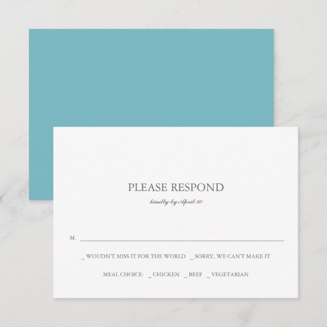Einfache Blue Wedding RSVP Cards Mitteilungskarte (Vorne/Hinten)