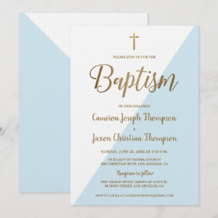 Einfache Blue White Gold Moderne Taufe Einladung