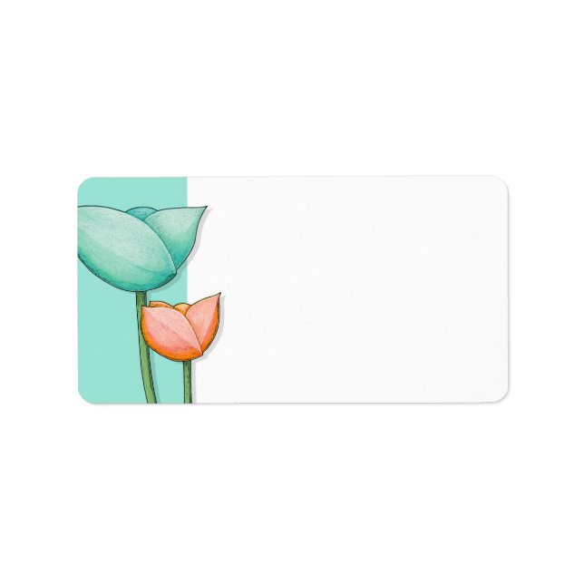 Einfache Blume aquamarin orangefarbenes Adressetik Adressaufkleber (Vorne)