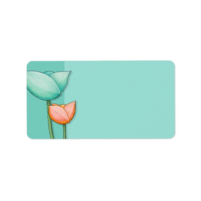 Einfache Blume aquamarin orangefarbenes Adressetik Adressaufkleber (Vorne)