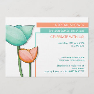 Einfache Blume aquamarines orangefarbenes Brautpar Einladung