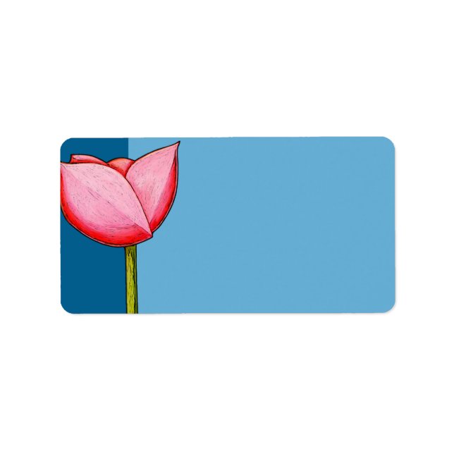 Einfache Blume, blaues Adressetikett (Vorne)