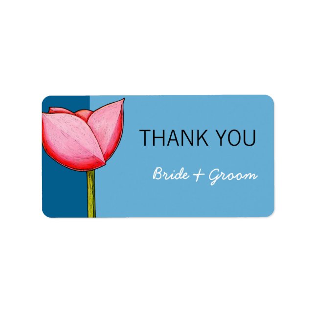 Einfache Blume Blue Wedding Danke Sticker Adressaufkleber (Vorne)