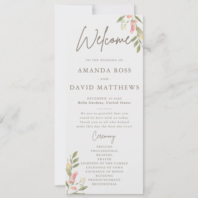 Einfache Blume Elegante Hochzeitsprogramme (Vorderseite)