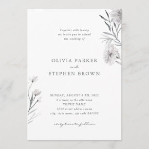 Einfache Blume. Grau White Beautiful Wedding Einladung