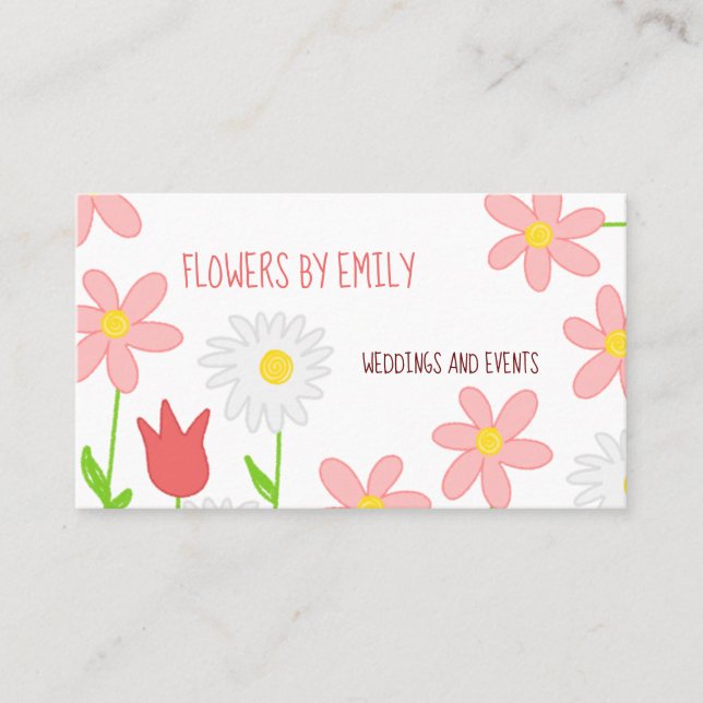 Einfache Blume Illustrationen Pinks Florist Visitenkarte (Vorderseite)