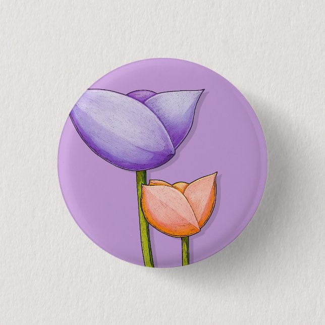 Einfache Blume lila orangefarbener Knopf Button (Vorderseite)