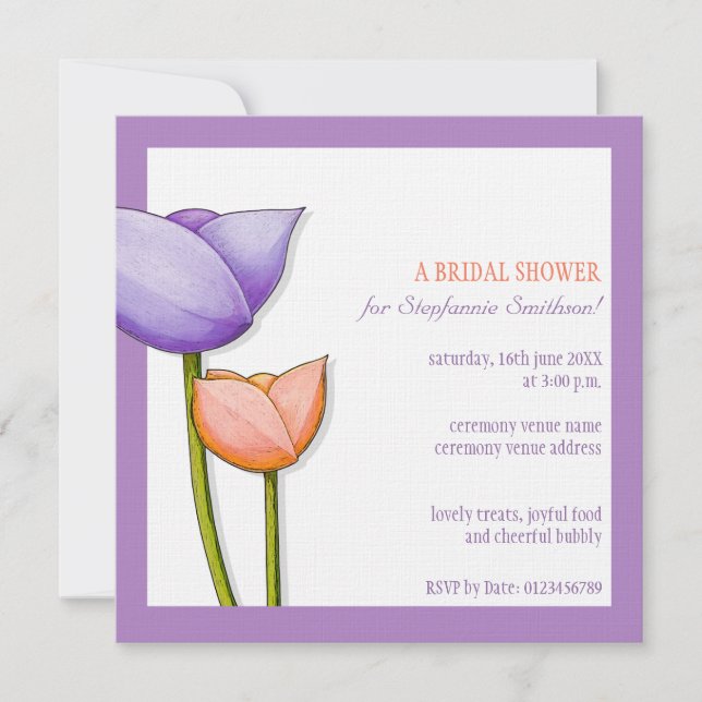 Einfache Blume lila orangefarbenes Brautparty Einladung (Vorderseite)