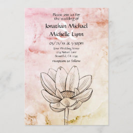 Einfache Blume Lotus | Rosa Goldmarmor Bkg Hochzei Einladung