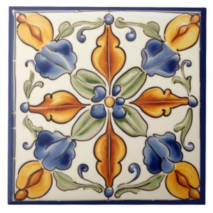 Einfache Blume Mediterrane blaue cremefarbene Blüt Fliese