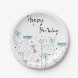 Einfache Blume mit Happy Birthday Pappteller