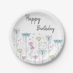 Einfache Blume mit Happy Birthday Pappteller