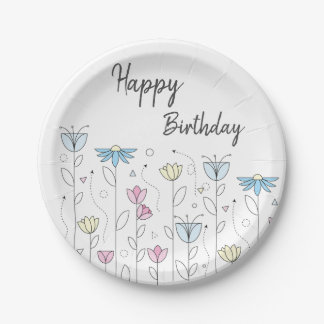 Einfache Blume mit Happy Birthday Pappteller