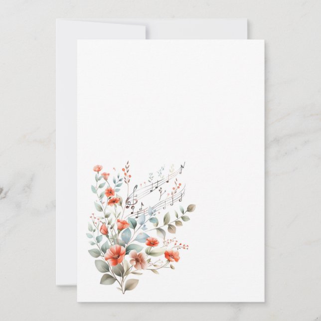 Einfache Blume und Musiknoten verschwinden Einladung (Vorderseite)