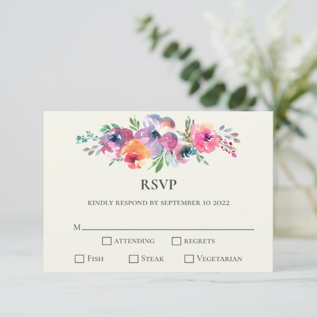 Einfache Blume Wasserfarbe Moderne Elegante Hochze RSVP Karte (Stehend Vorderseite)