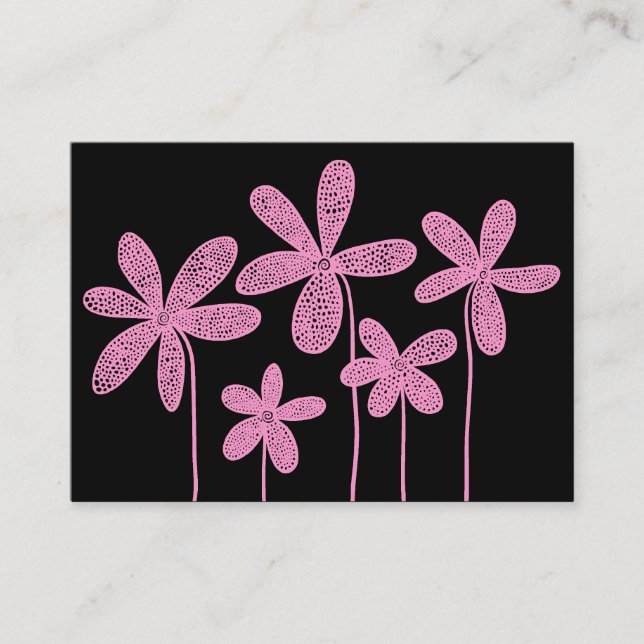 Einfache Blume Zeichnend - Rosa auf Schwarz Visitenkarte (Vorderseite)
