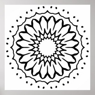 Einfache Blumen-Mandala-Malvorlage Fette Blütenblä Poster