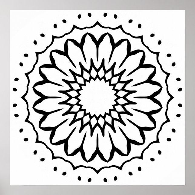 Einfache Blumen-Mandala-Malvorlage Fette Blütenblä Poster (Vorne)
