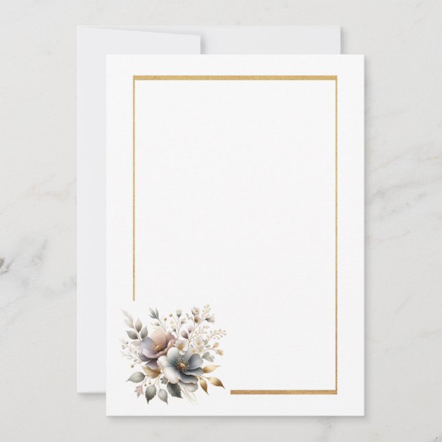 Einfache Blumen- und Goldrahmen-Blankenhochzeit Einladung (Vorderseite)