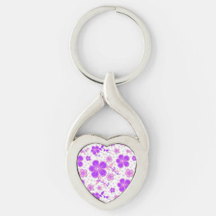 Einfache Blumenfarbe Lila und rosa drucken Schlüsselanhänger