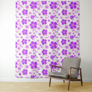 Einfache Blumenfarbe Lila und rosa drucken Wandteppich