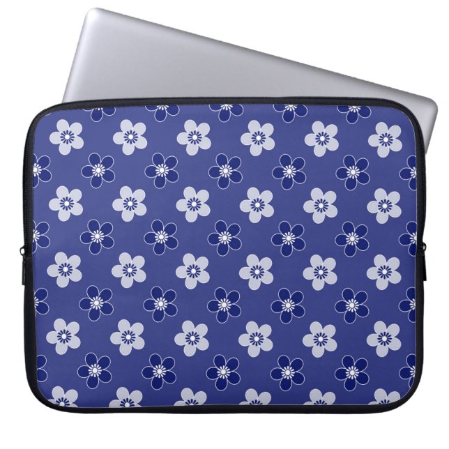 einfache blumenfeste blaue Muster Retro kleine Blu Laptopschutzhülle (Vorderseite)