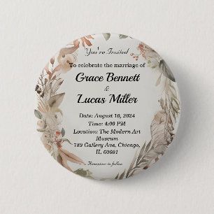 Einfache blumengemalte weiche Hochzeitseinladung Button