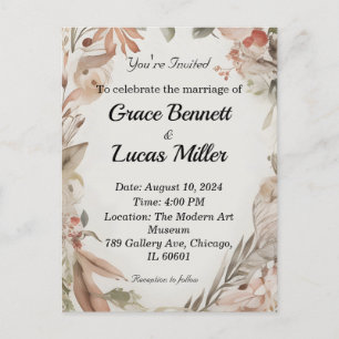 Einfache blumengemalte weiche Hochzeitseinladung Postkarte