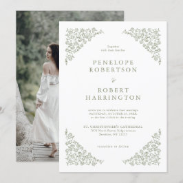 Einfache Blumenhochzeit Minimalistisch Sage Green  Einladung