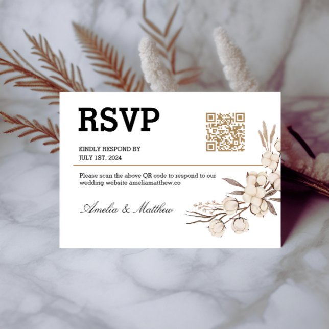 Einfache Blumenhochzeit RSVP I QR Code Elegante Ka Karte (Von Creator hochgeladen)