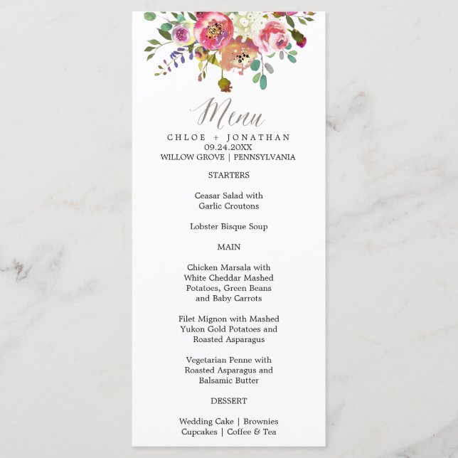 Einfache Blumenkarte Bouquet Wedding Menu Card Menükarte (Vorderseite)