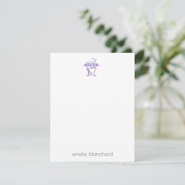 Einfache Blumenlavender Tea Time Personalisiert Mitteilungskarte (Stehend Vorderseite)