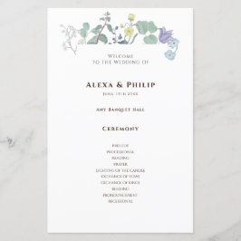 Einfache blumenminimalistische Hochzeitsprogramme