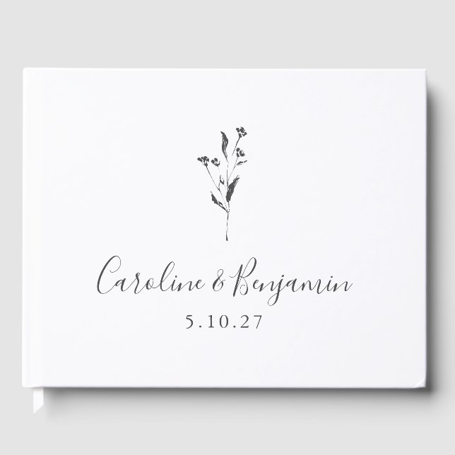 Einfache Blumenschrift White Boho Wedding Custom Gästebuch (Vorderseite)