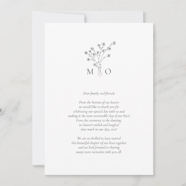 Einfache Blumenstrauß-Foto Hochzeit Dankeskarte (Vorderseite)